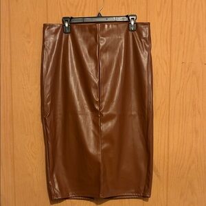 SHEIN Brown Faux Leather Pencil Skirt